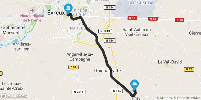 Itinéraire vers Évreux