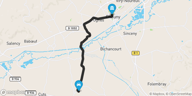 Itinéraire vers Chauny