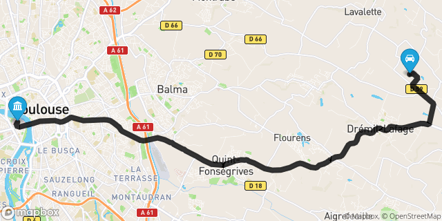 Itinéraire vers Toulouse