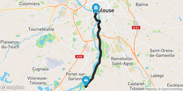 Itinéraire vers Toulouse