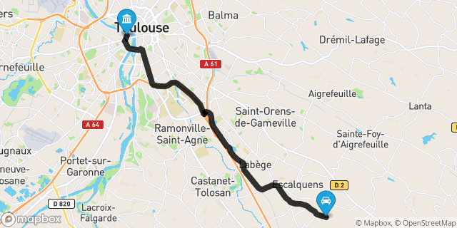 Itinéraire vers Toulouse