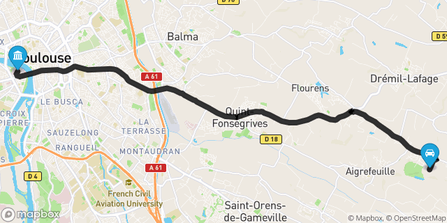Itinéraire vers Toulouse