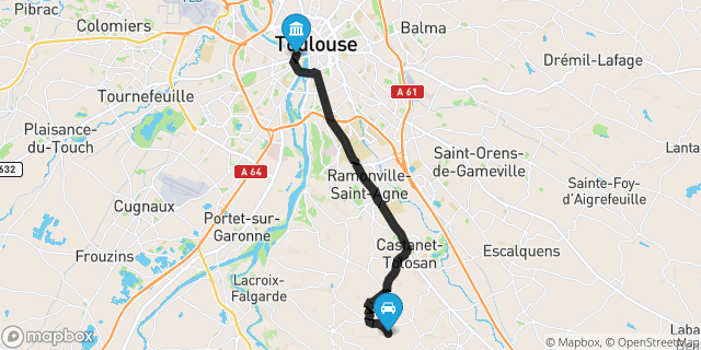 Itinéraire vers Toulouse