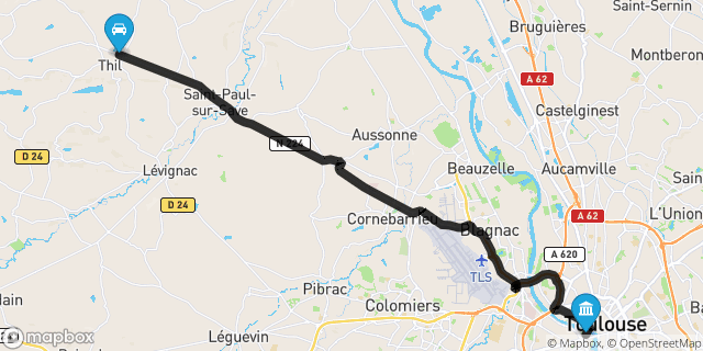Itinéraire vers Toulouse