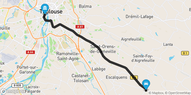Itinéraire vers Toulouse