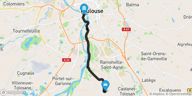 Itinéraire vers Toulouse