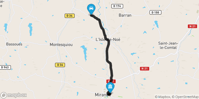Itinéraire vers Mirande
