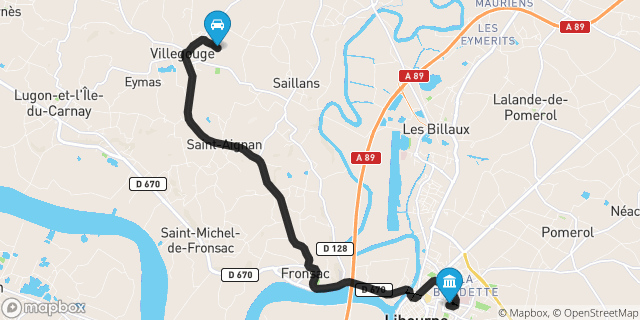 Itinéraire vers Libourne