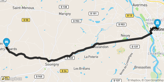 Itinéraire vers Moulins