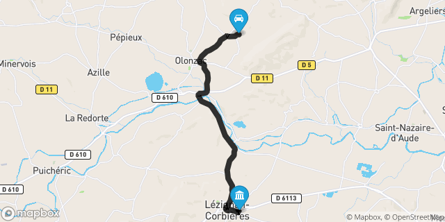 Itinéraire vers Lézignan-Corbières