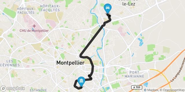 Itinéraire vers Montpellier