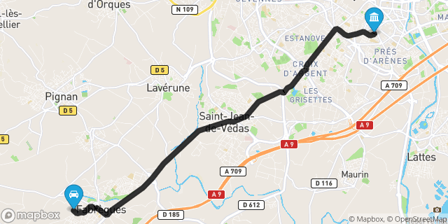 Itinéraire vers Montpellier