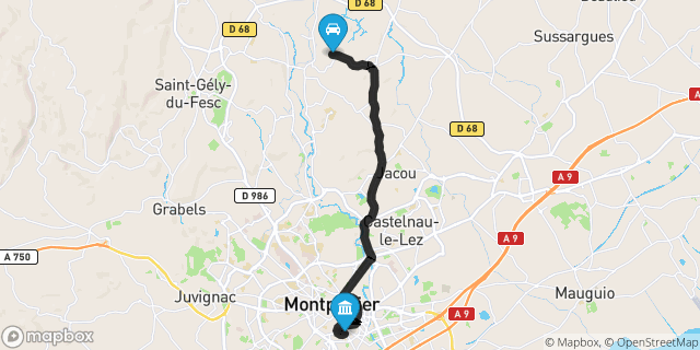 Itinéraire vers Montpellier