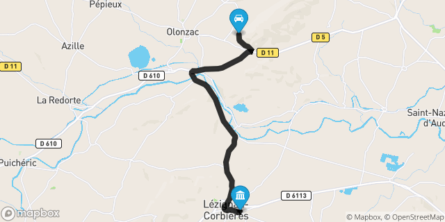 Itinéraire vers Lézignan-Corbières