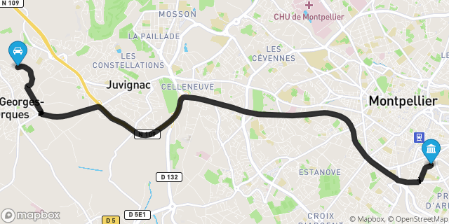 Itinéraire vers Montpellier