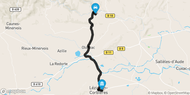 Itinéraire vers Lézignan-Corbières