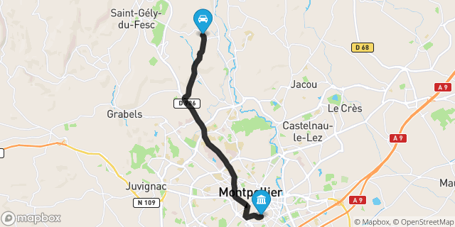Itinéraire vers Montpellier