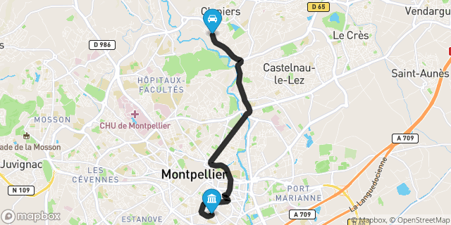 Itinéraire vers Montpellier
