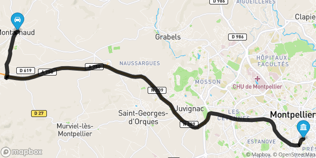 Itinéraire vers Montpellier