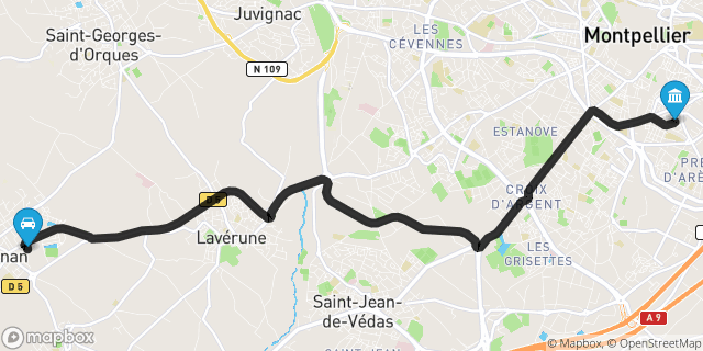 Itinéraire vers Montpellier