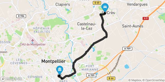 Itinéraire vers Montpellier