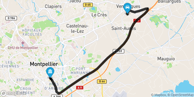 Itinéraire vers Montpellier