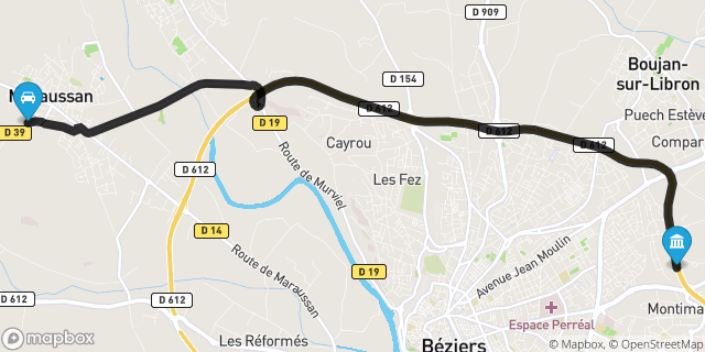 Itinéraire vers Béziers
