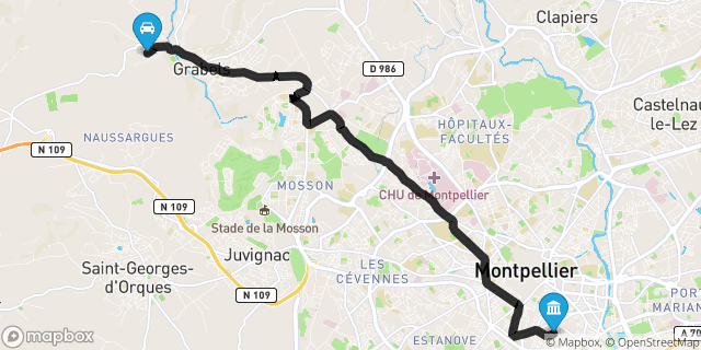Itinéraire vers Montpellier
