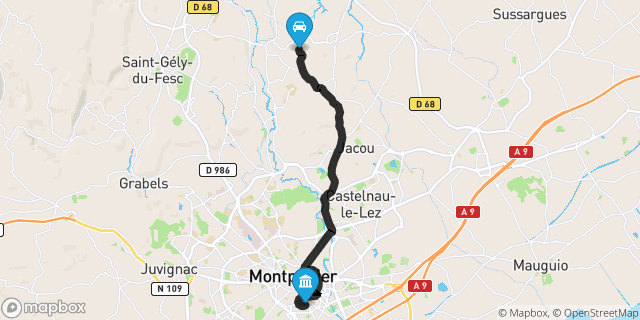 Itinéraire vers Montpellier