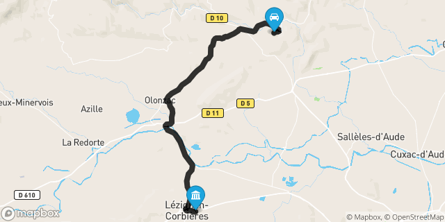 Itinéraire vers Lézignan-Corbières