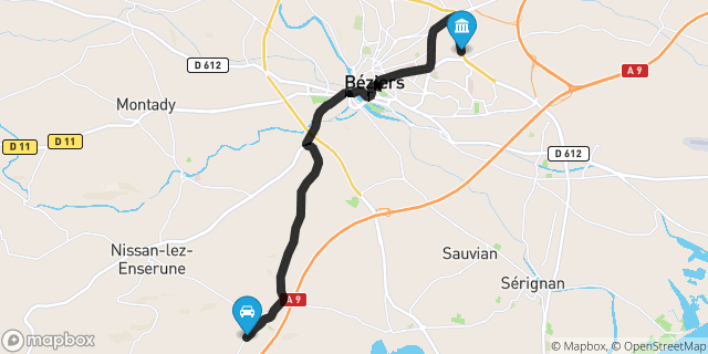 Itinéraire vers Béziers