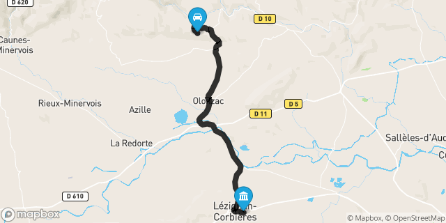 Itinéraire vers Lézignan-Corbières