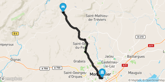 Itinéraire vers Montpellier
