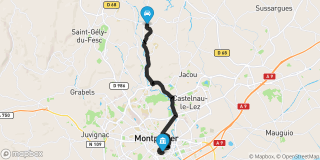 Itinéraire vers Montpellier