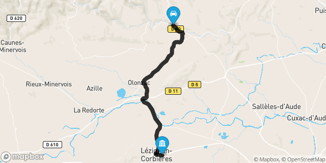 Itinéraire vers Lézignan-Corbières
