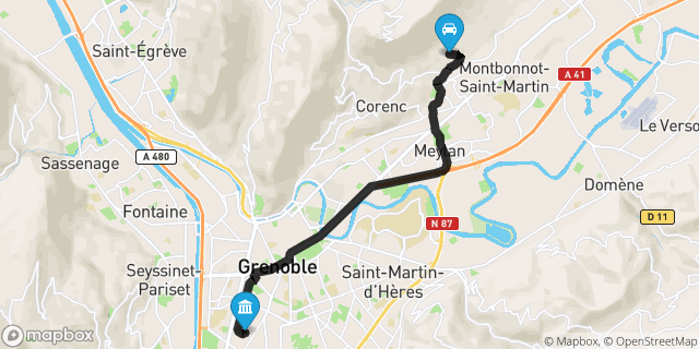 Itinéraire vers Grenoble