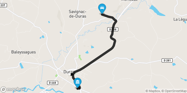 Itinéraire vers Duras