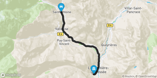 Itinéraire vers L'Argentière-la-Bessée