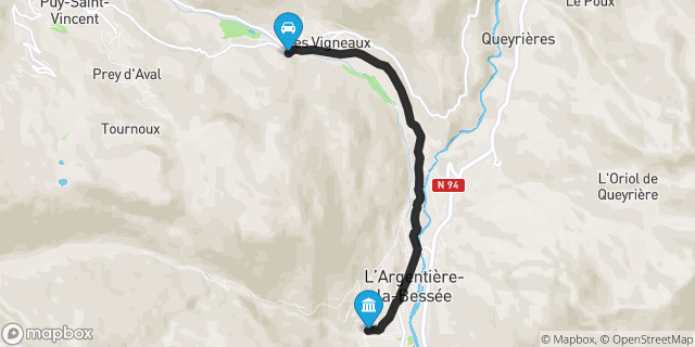 Itinéraire vers L'Argentière-la-Bessée