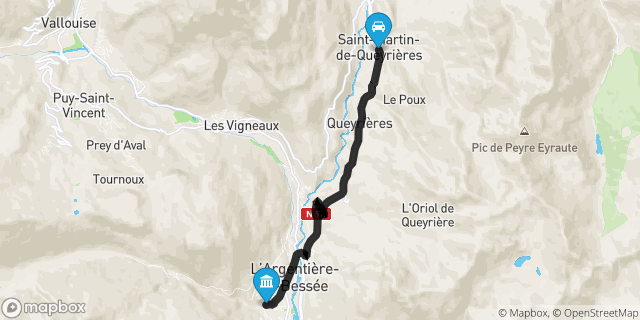 Itinéraire vers L'Argentière-la-Bessée