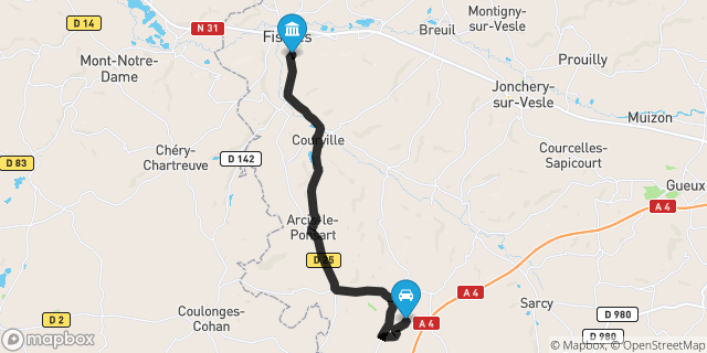 Itinéraire vers Fismes