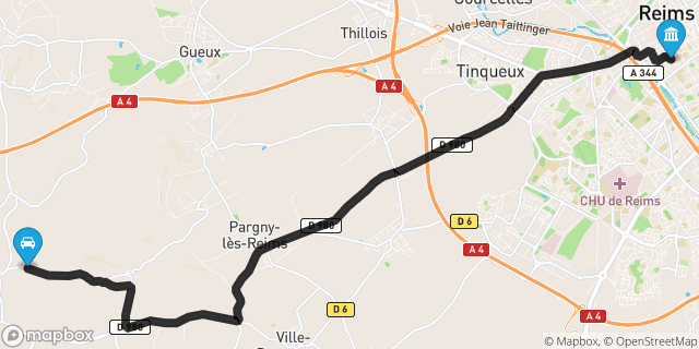 Itinéraire vers Reims