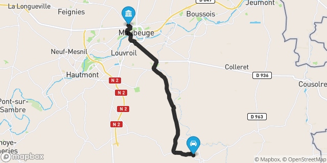 Itinéraire vers Maubeuge