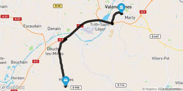 Itinéraire vers Valenciennes