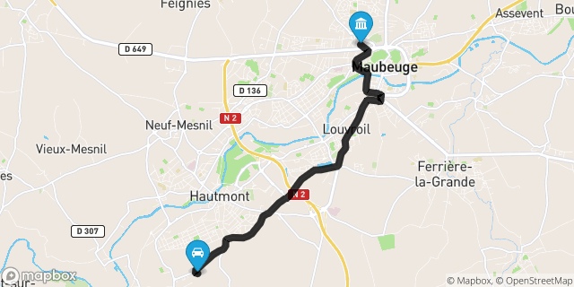 Itinéraire vers Maubeuge