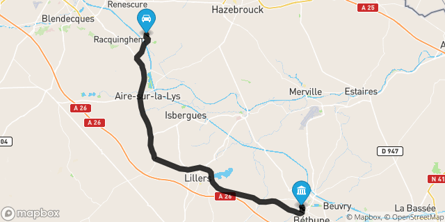 Itinéraire vers Béthune