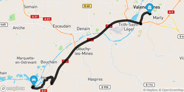 Itinéraire vers Valenciennes