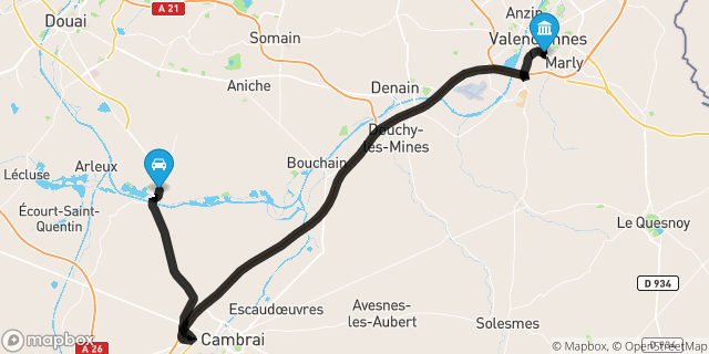 Itinéraire vers Valenciennes