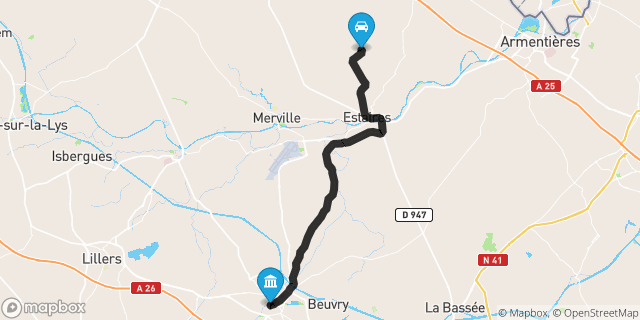 Itinéraire vers Béthune
