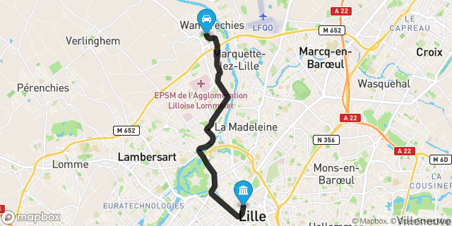 Itinéraire vers Lille